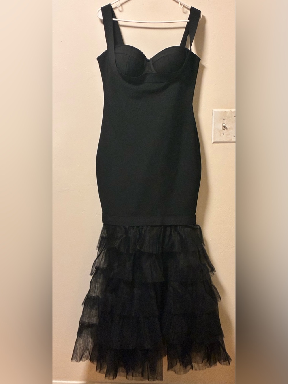 Fashion Nova Black Maxi Dress with Tiered Tulle Hem
